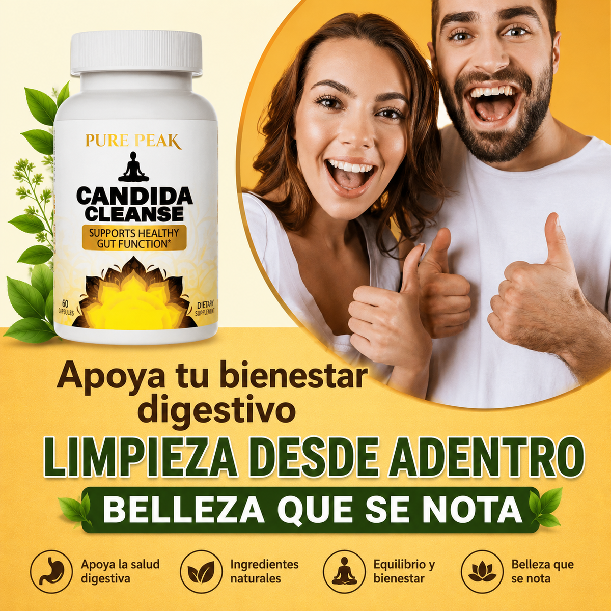 candida cleanse 60 cap - limpieza intestinal -equilibrio natural
