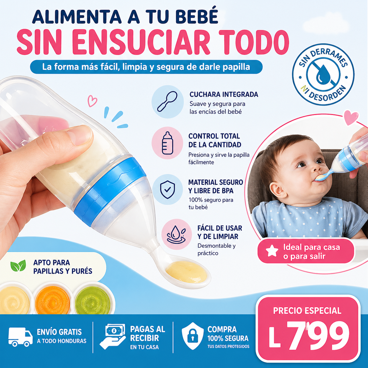 👉 “Alimenta a tu bebé sin ensuciar todo”