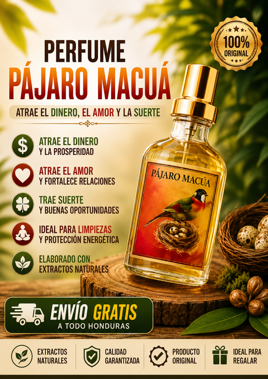 PERFUME PÁJARO MACUÁ 💰 ATRAE EL AMOR, LA SUERTE Y LA PROSPERIDAD